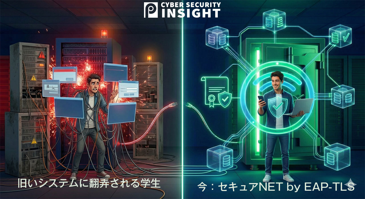 クラウドRADIUSで学生はPSKを覚えなくて良い。学務システム、図書館それぞれの場所で適切なSSIDに接続し、動的VLANによってシームレスでセキュアなセットワークに自動で繋がりますから便利